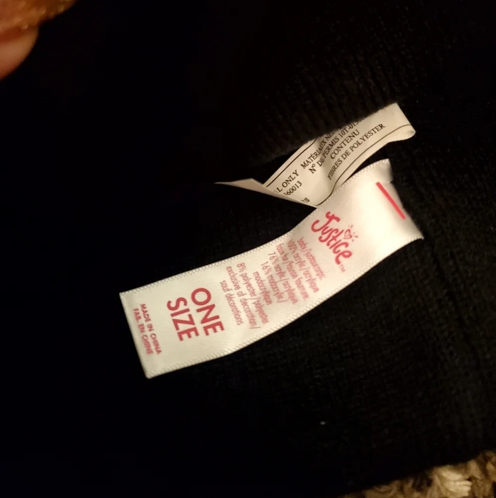 Girl's Justice Brand Beanie w/ Hot Pink Puff